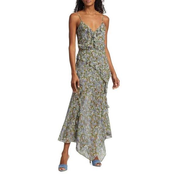 Veronica Beard Midi Dress Avenel Floral Waterfall Flutter Ruffle 100% Silk Sz 6 - Picture 8 of 8